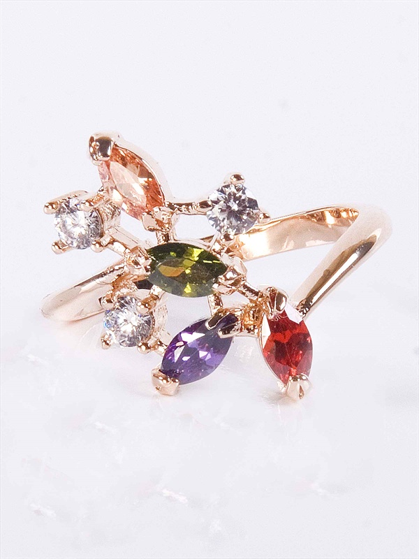 

Кольцо из бижутерного сплава р. 19 Lotus Jewelry 3040R-10, фианит/циркон, Кольцо с разноцветными фианитами "Искристые лепестки" 3040R-10