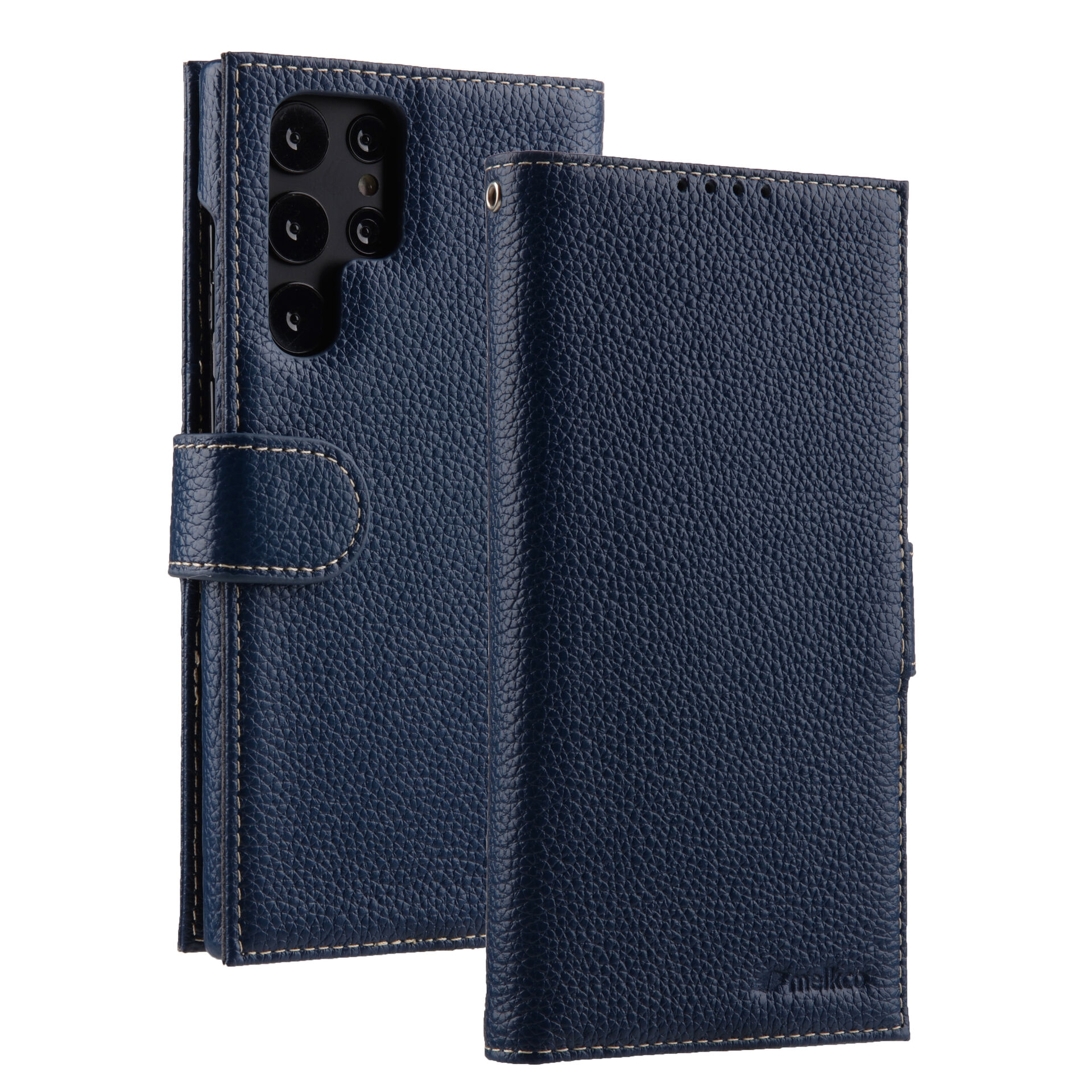 фото Кожаный чехол книжка melkco wallet book type для samsung galaxy s22 ultra, темно-синий