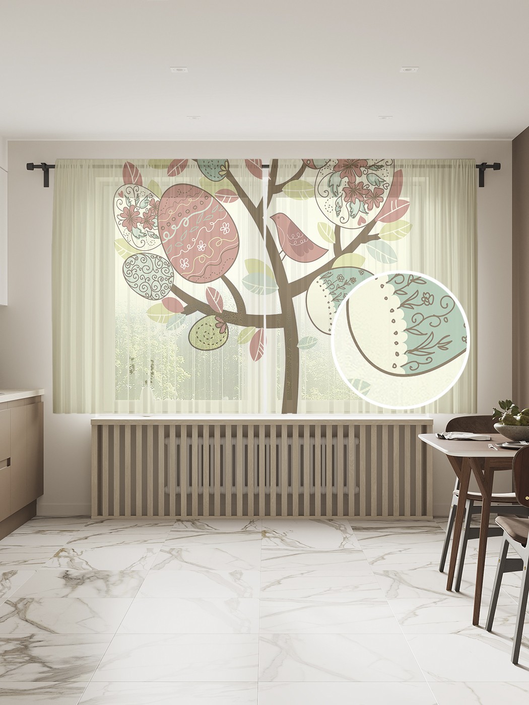 

Фототюль JoyArty "Пасхальное дерево" 145x180см (2 полотна со шторной лентой + 50 крючков), Пасхальное дерево