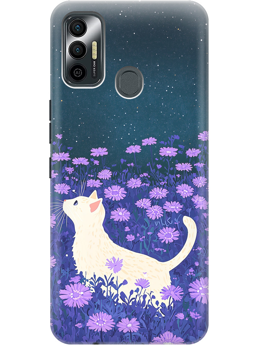 

Силиконовый чехол на Tecno Spark 7 с принтом "Котик в сиреневых цветах" матовый черный, Черный;белый;фиолетовый, 741736112