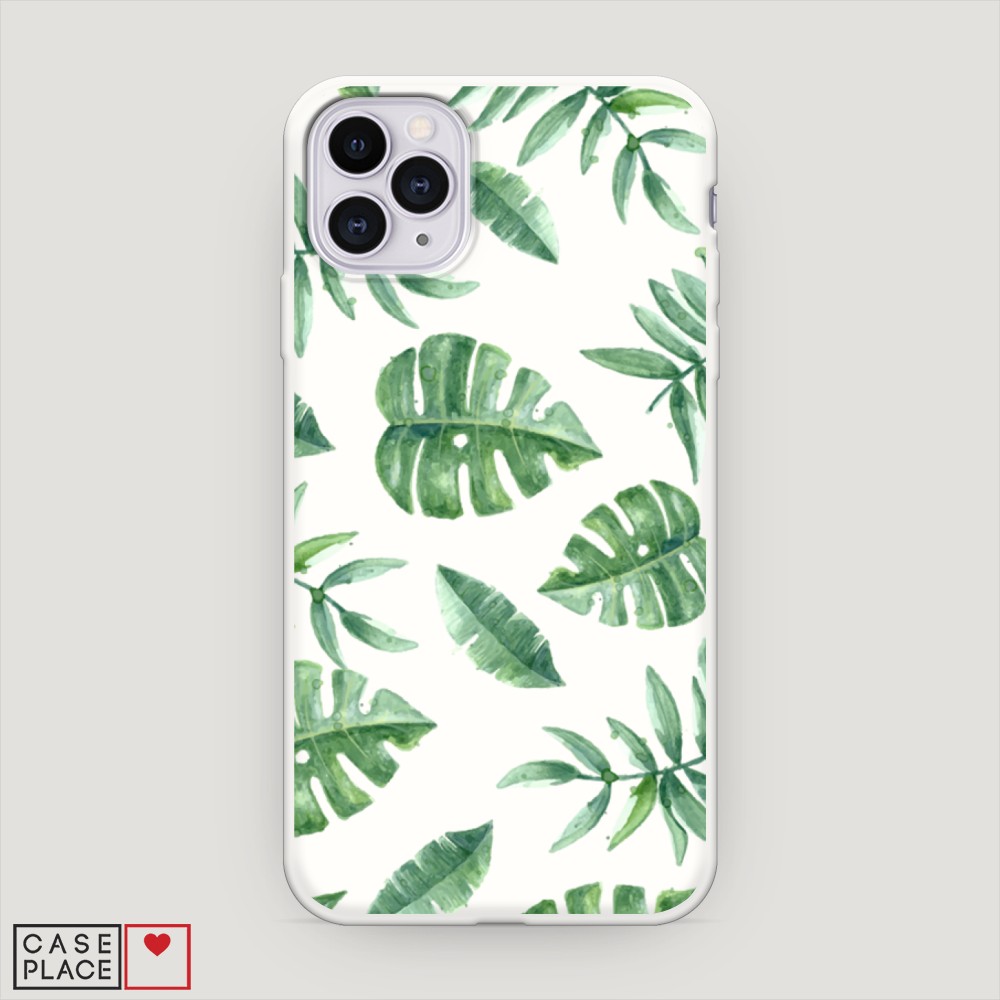 

Матовый силиконовый чехол "Нарисованные пальмовые листья" на Apple iPhone 11 Pro, 12357-1