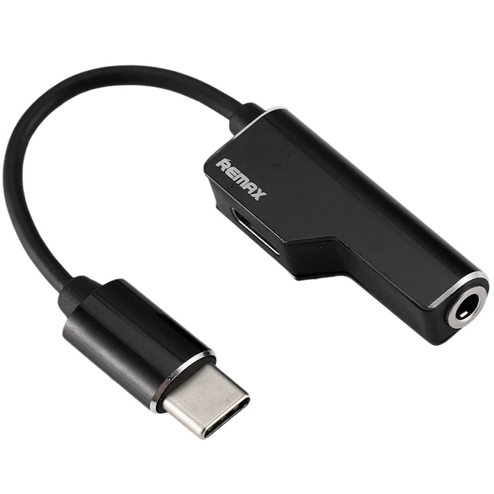 

Переходник USB Type-C (m) - AUX 3.5мм (f) +USB Type-C (f) Remax RL-LA02a - Черный