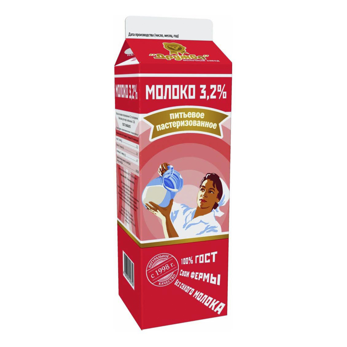 

Молоко 3,2% пастеризованное 900 мл Дружба БЗМЖ