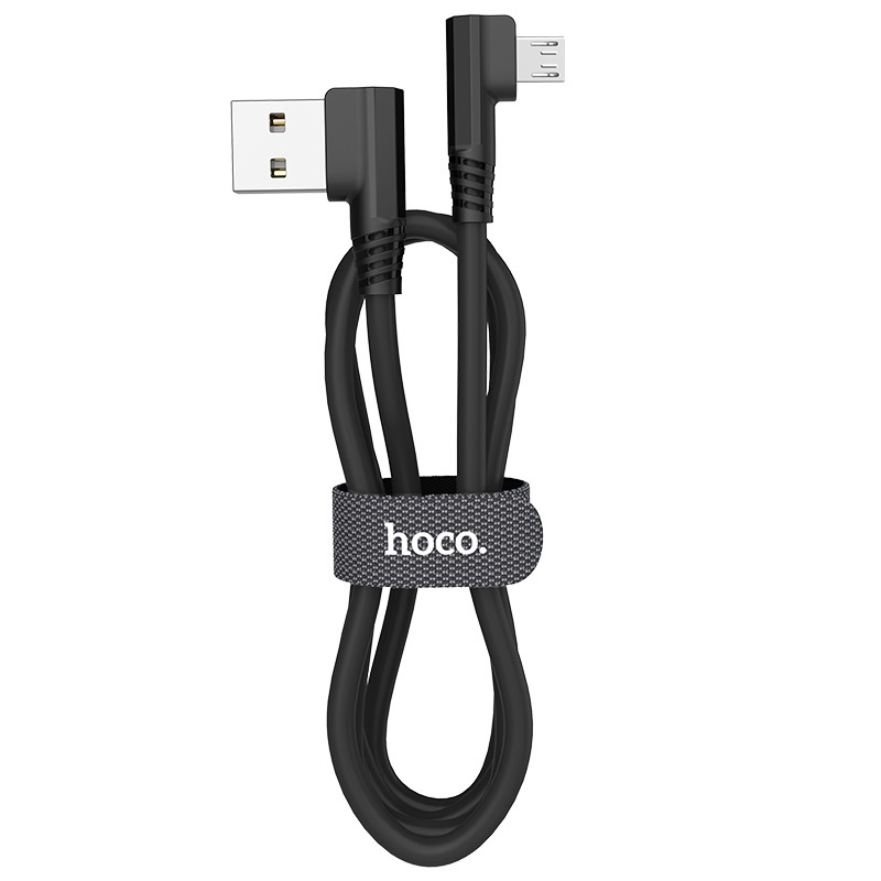 фото Кабель usb 2.0 a (m) - micro usb 2.0 b (m) 1.2м угловой hoco u83 puissant - черный