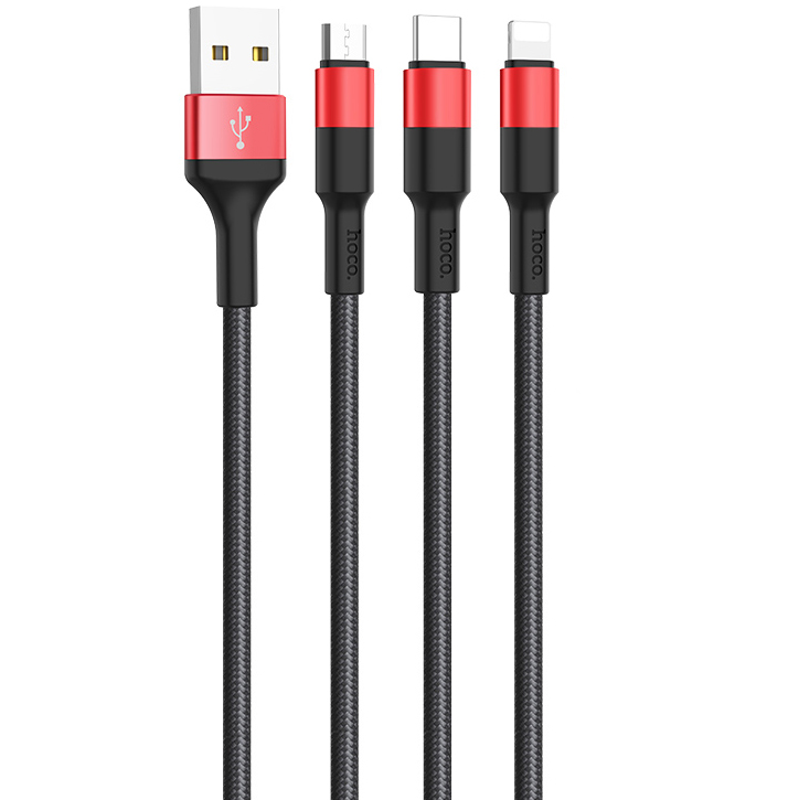 Кабель USB 2.0 A (m) - micro USB 2.0 B (m) 1м Hoco X26 Xpress 3in1 - Черный/Красный