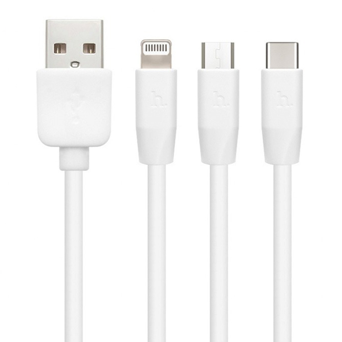 фото Кабель usb 2.0 a - micro usb 2.0 b+lightning+type-c 1м hoco x1 rapid 3in1 - белый