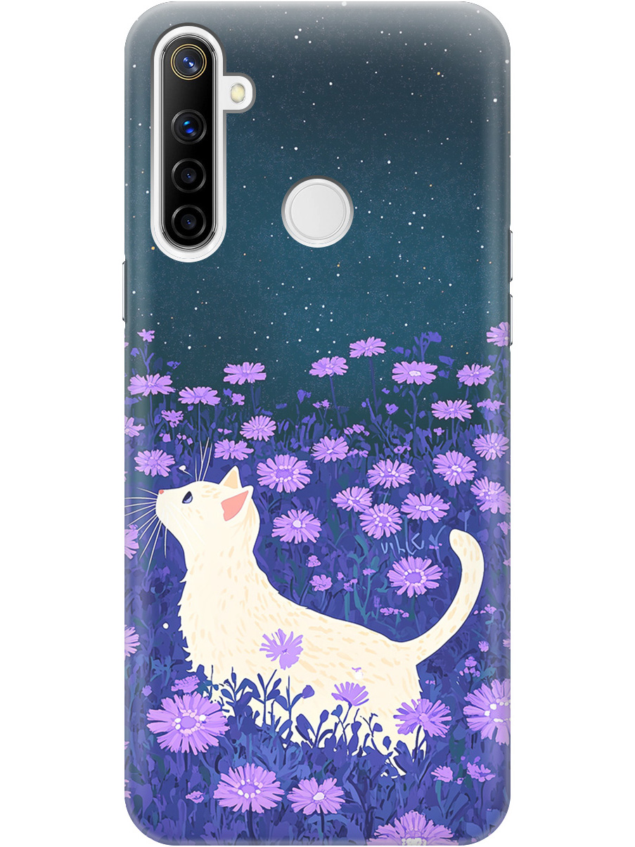 

Силиконовый чехол на realme 5 / 6i / C3 с принтом матовый черный 857097, Черный;белый;фиолетовый, 726149612