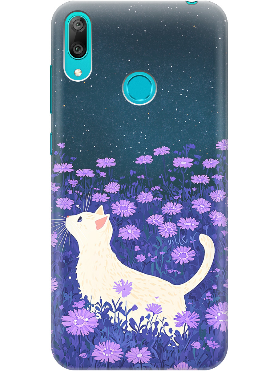 

Силиконовый чехол на Huawei Y7 (2019) с принтом "Котик в сиреневых цветах" матовый черный, Черный;белый;фиолетовый, 720668212