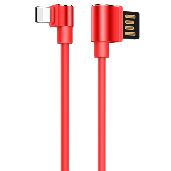 фото Кабель usb 2.0 a (m) - lightning (m) 1.2м угловой hoco u37 long roam - красный