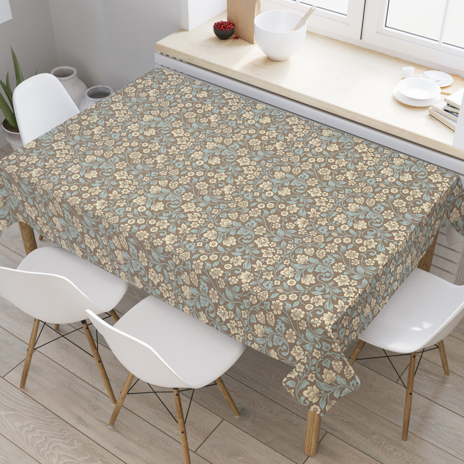 

Скатерть прямоугольная JoyArty "Растительный узор ретро" из оксфорда, 120x145 см, Серый, Растительный узор ретро