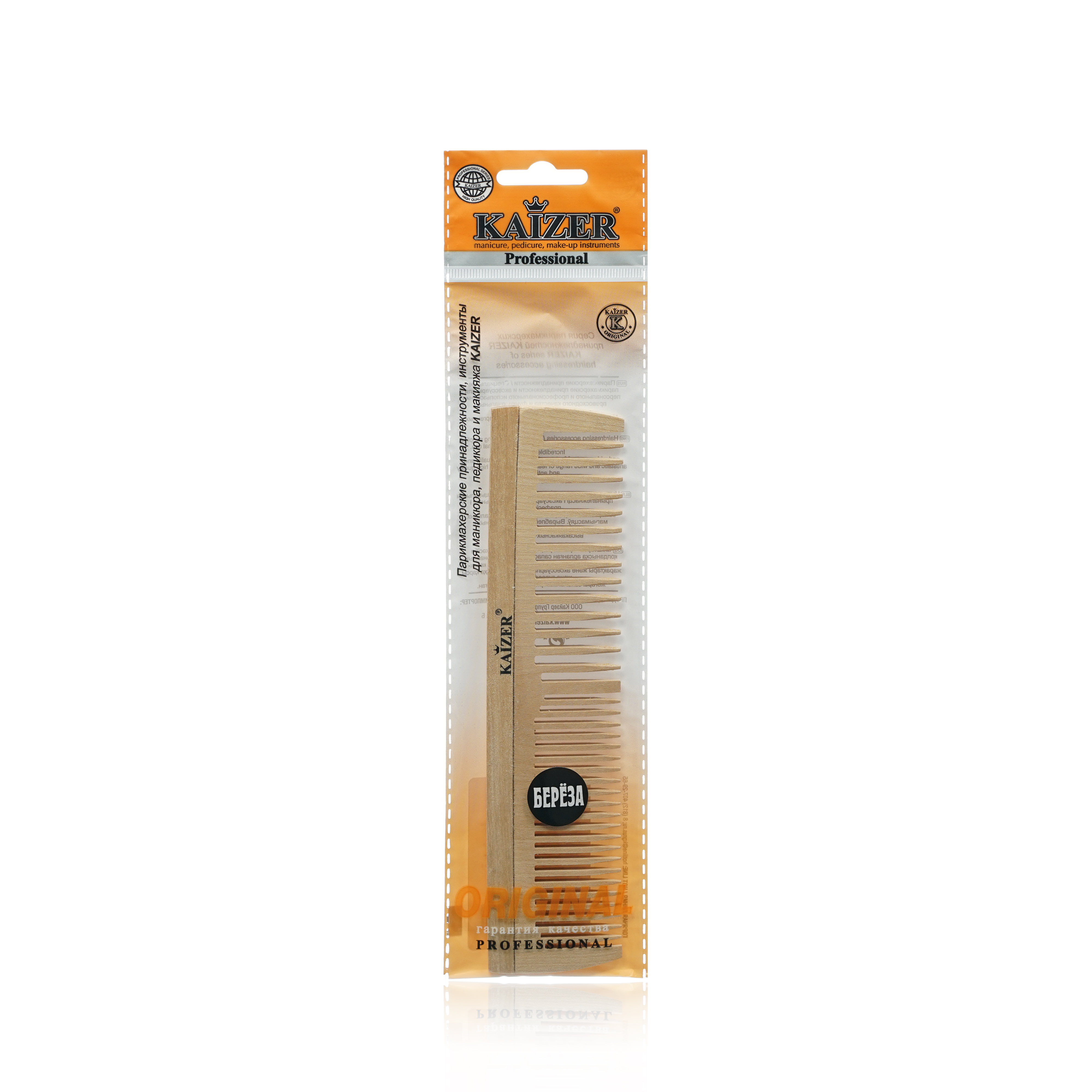 Гребень для волос Kaizer деревянный комбинированный без ручки 1 шт