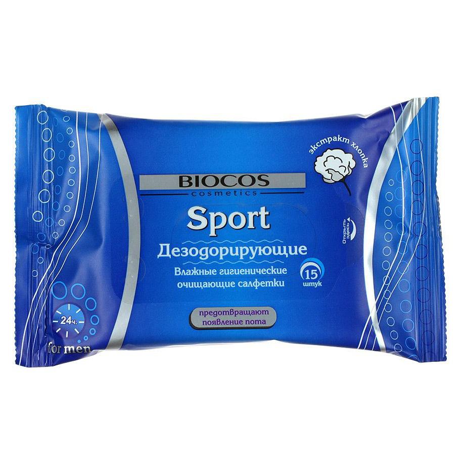 фото Гигиенические салфетки biocos sport for men дезодорирующие влажные 15 шт