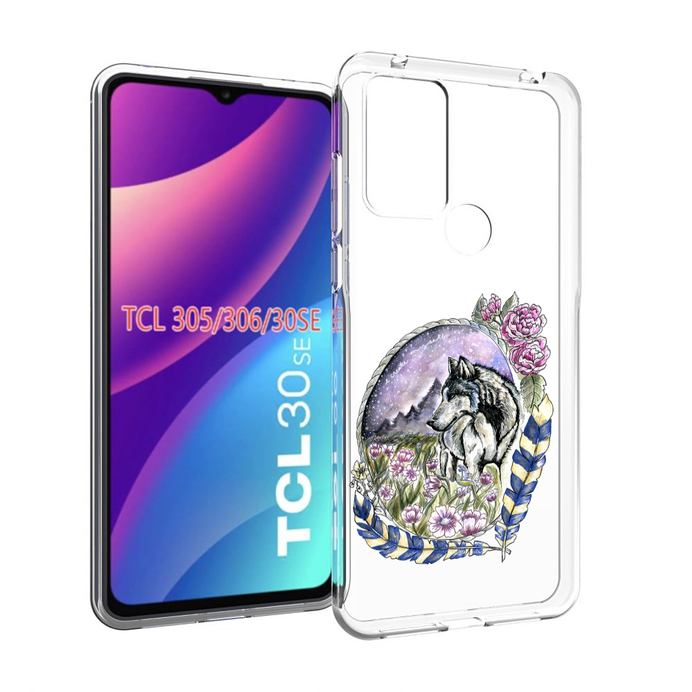 

Чехол MyPads нарисованный волк в цветах с перьями для TCL 30SE/TCL 305/TCL 306/TC..., Tocco