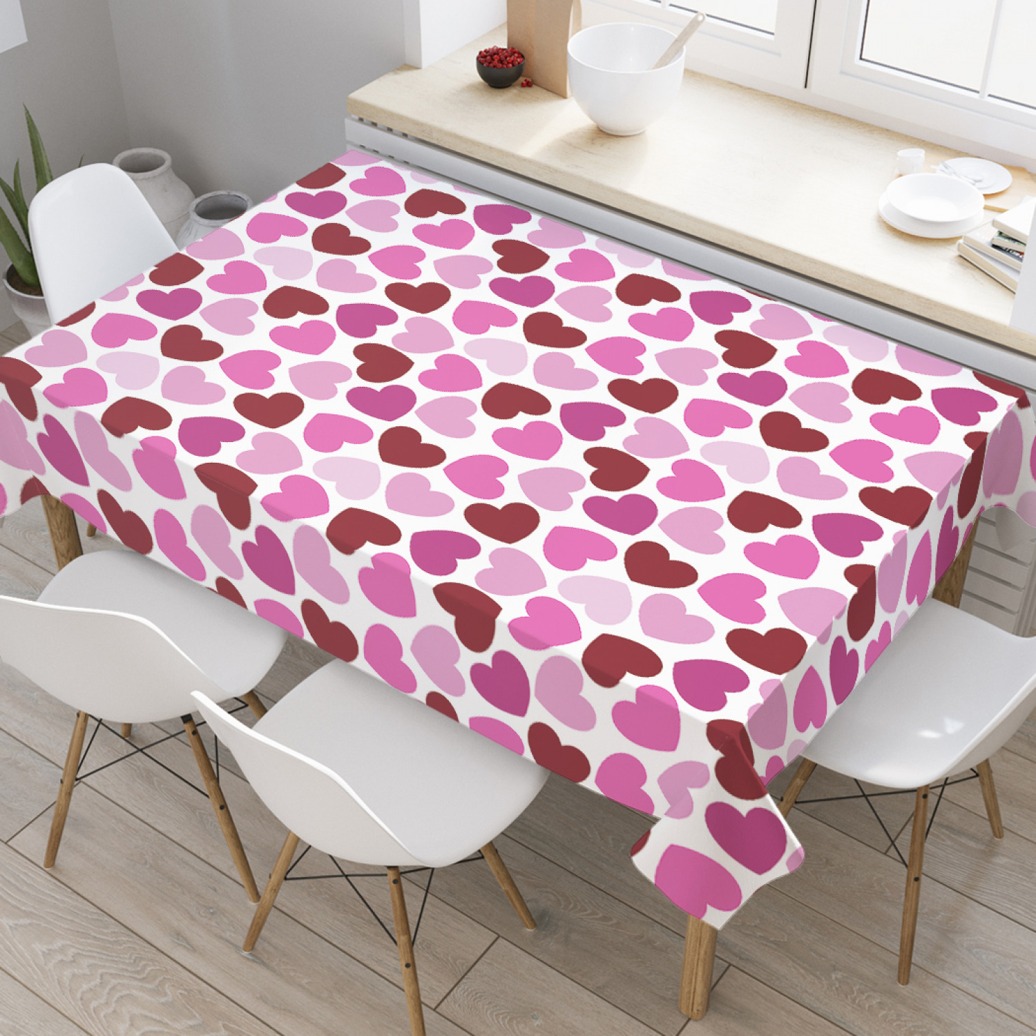 

Скатерть прямоугольная JoyArty "Тональность сердец" из оксфорда, 120x145см, Розовый, Тональность сердец