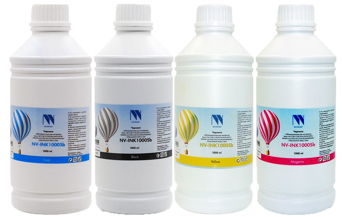 

Сублимационные чернила NV Print, комплект 4 цвета по 1000 мл, Голубой;желтый;красный;черный, NV-INK1000Sb4-1