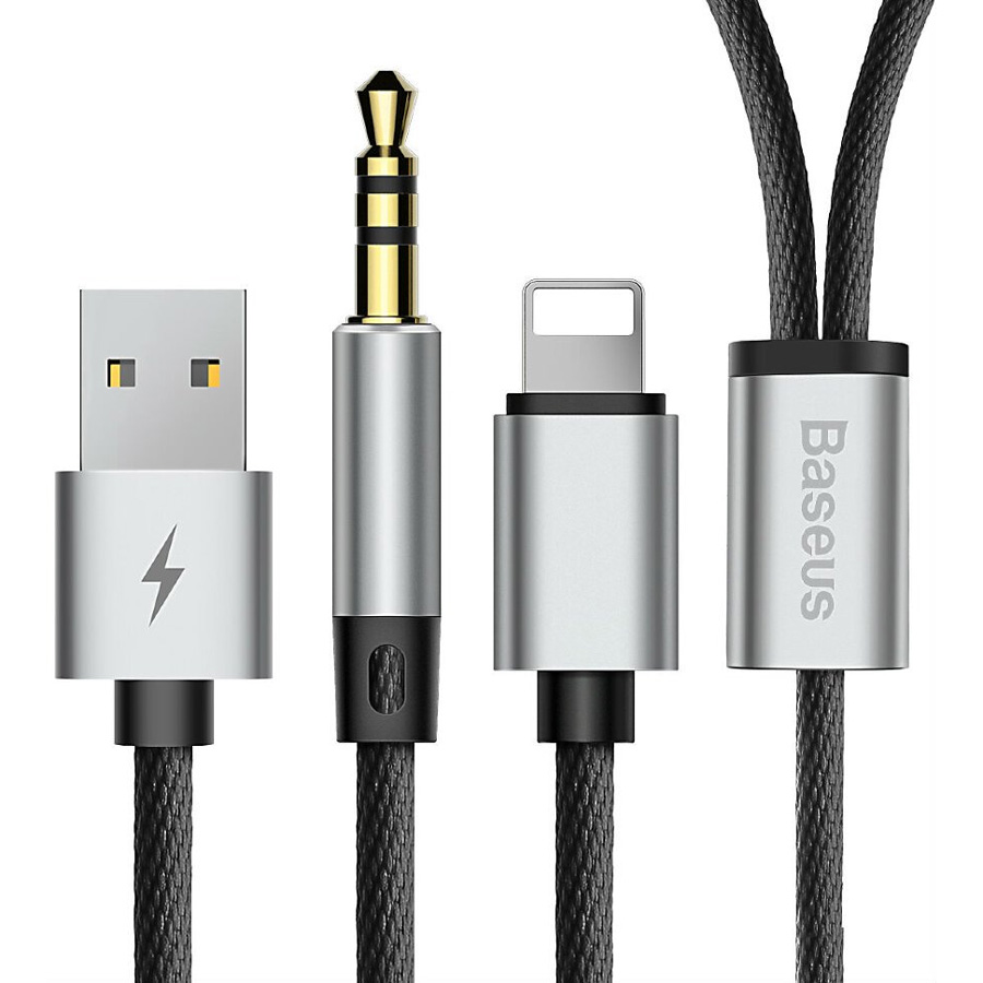 фото Кабель lightning(m) - aux 3.5мм(m)+usb 2.0 a (m)1.2м baseus l34 ios10+-черный (call34-0s)