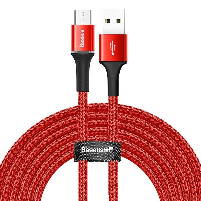 фото Кабель usb 2.0 a (m) - micro usb 2.0 b (m) 3м baseus halo data 2a - красный (camgh-e09)