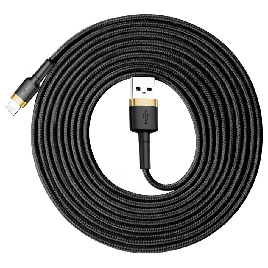 фото Кабель usb 2.0 a - lightning 3м baseus cafule cable 2a - черный/золотистый (calklf-rv1)