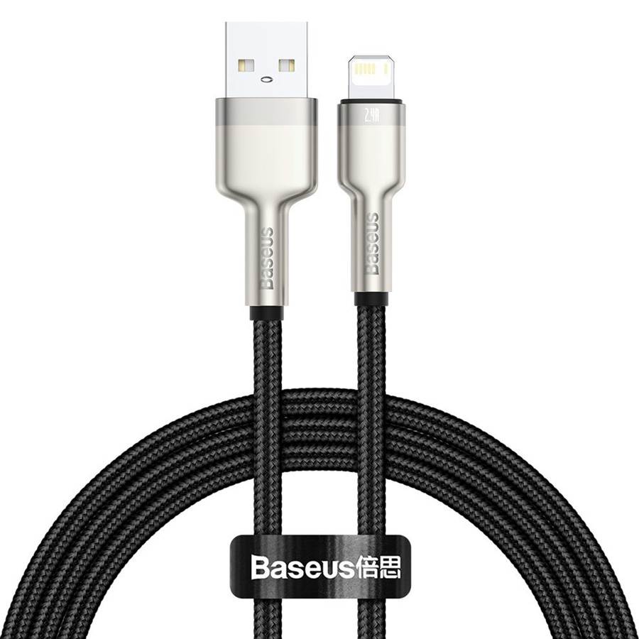 фото Кабель usb 2.0 a - lightning 1м baseus cafule series metal data 2.4a - черный (caljk-a01)