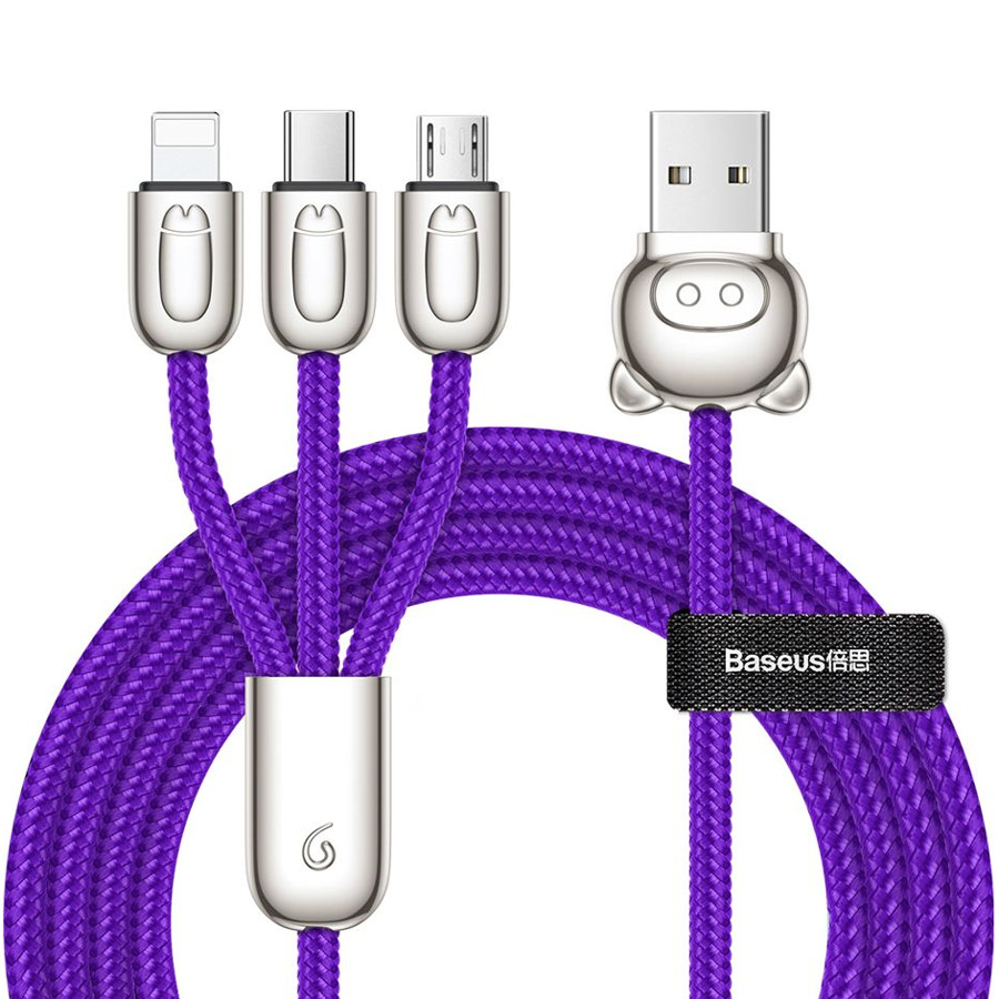 фото Кабель usb - micro usb+lightning+type-c 1.2м baseus three little pigs синий (camlt-pg03)