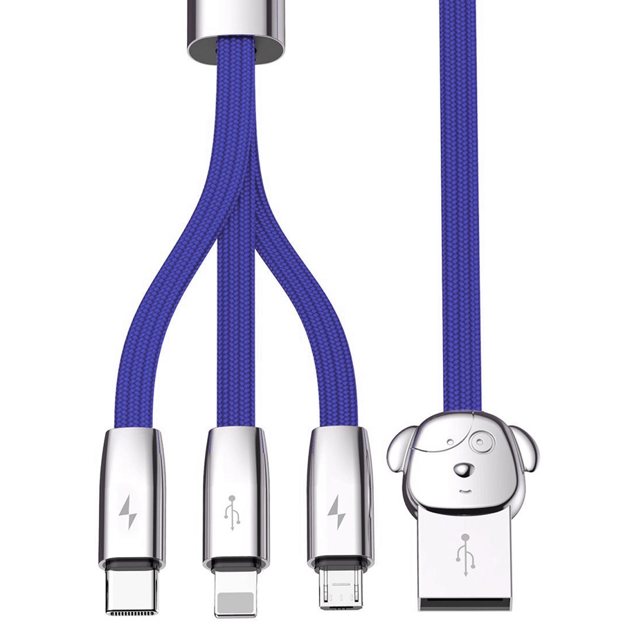 фото Кабель usb - micro usb+lightning+type-c 1м baseus rapid fuwang 3in1 синий (camlt-afw03)