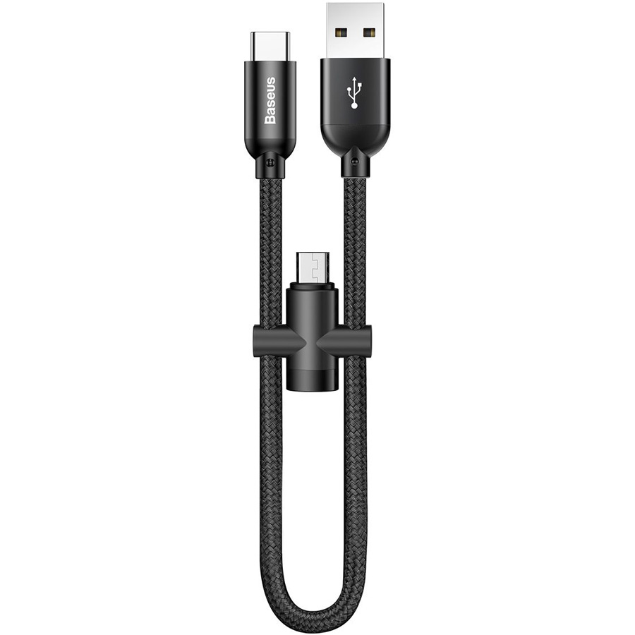 фото Кабель usb 2.0 a - micro usb 2.0 b+usb type-c 0.23м baseus u-shaped черный (camutc-01)