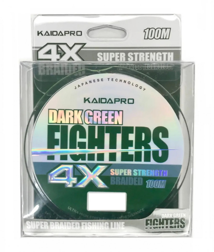 фото Леска плетеная kaida pro dark green fighters 4x 0,2 мм, 100 м, 16,44 кг, dark green