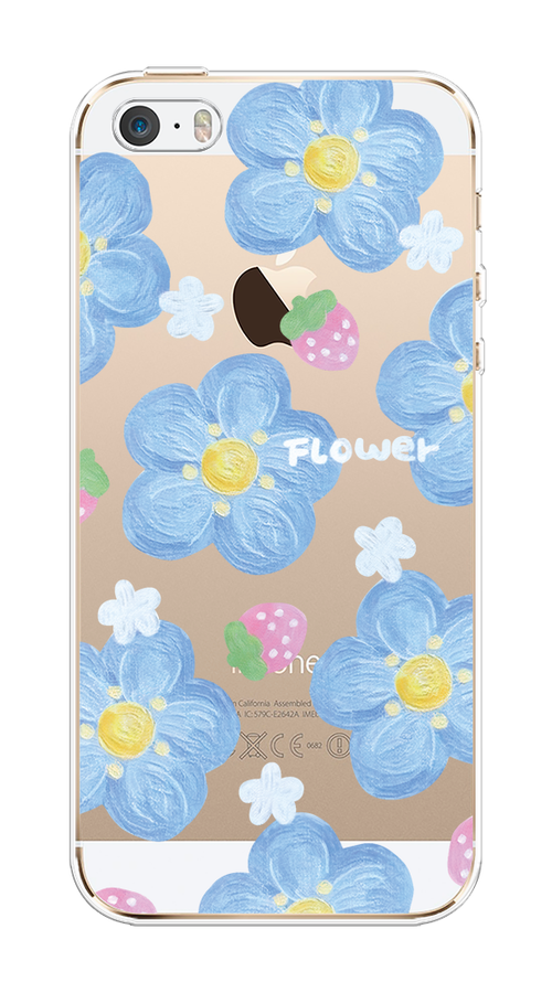 

Чехол на Apple iPhone 5/5S/SE "Цветы и клубники", Прозрачный;голубой;белый, 10350-1