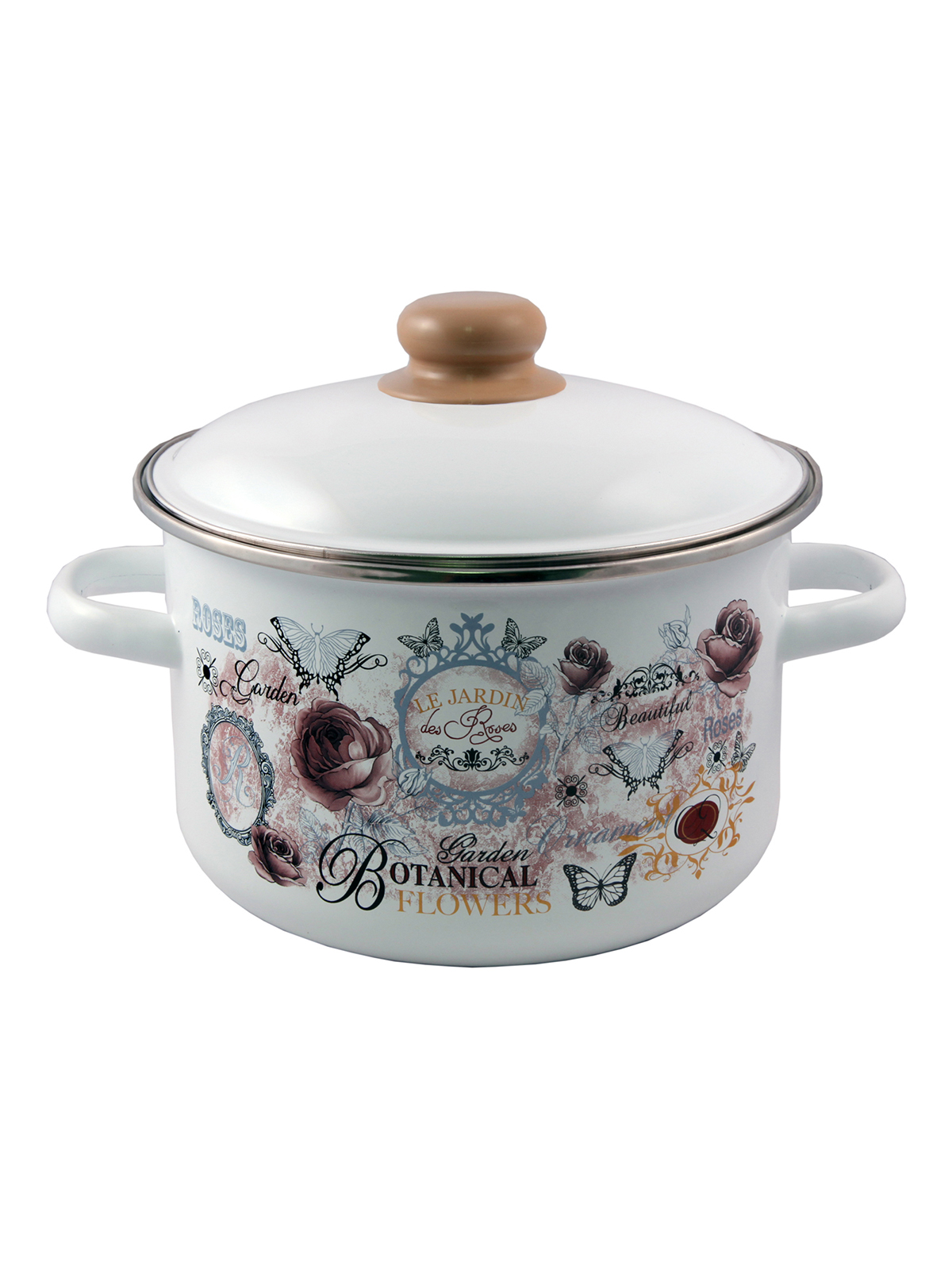 

Кастрюля эмалированная Appetite Roses, с крышкой, 2 л, Белый