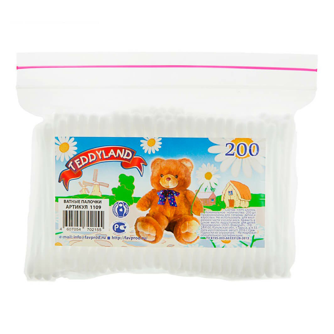 

Ватные палочки Teddyland 200 шт пакет