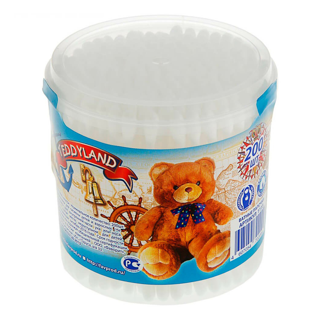 

Ватные палочки Teddyland 200 шт стакан, Белый