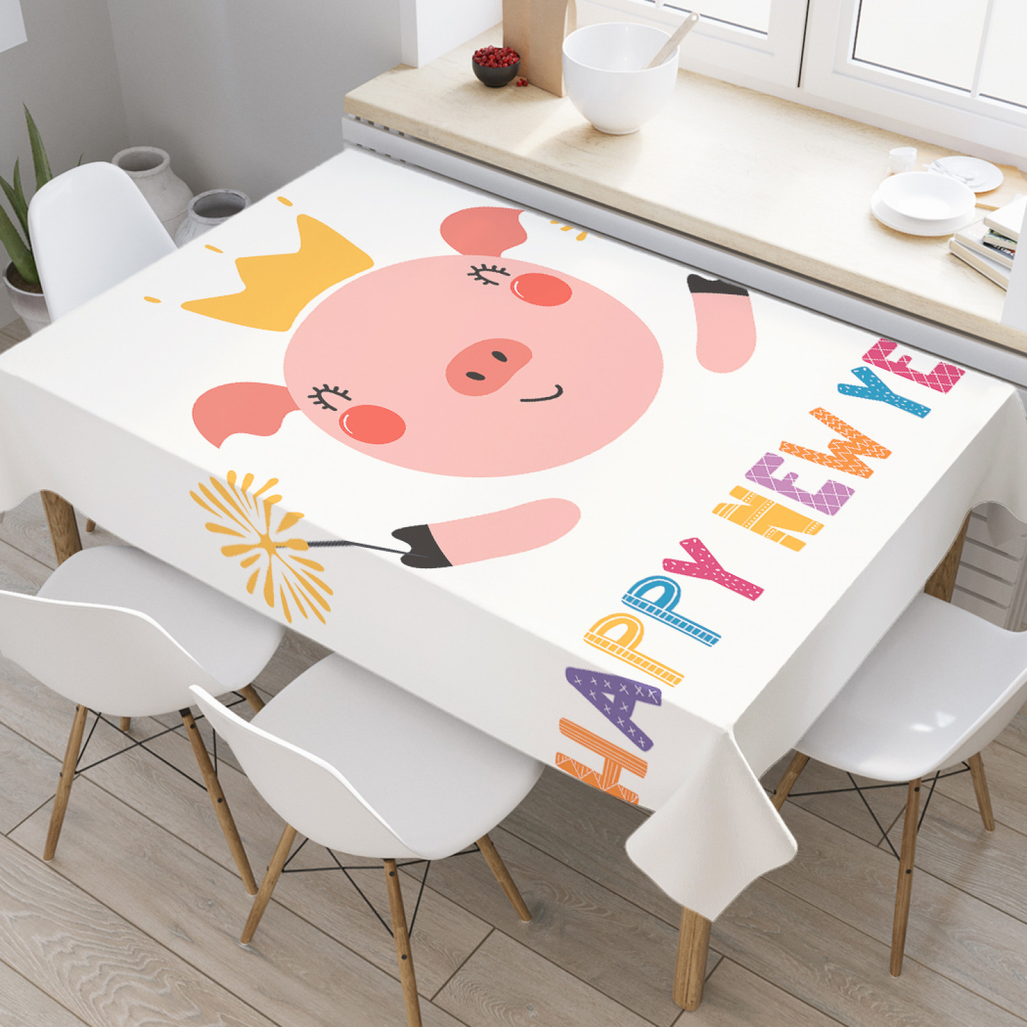 

Скатерть прямоугольная JoyArty "Хрюшка с бенгальскими огнями" из оксфорда, 120x145см, Белый, Хрюшка с бенгальскими огнями