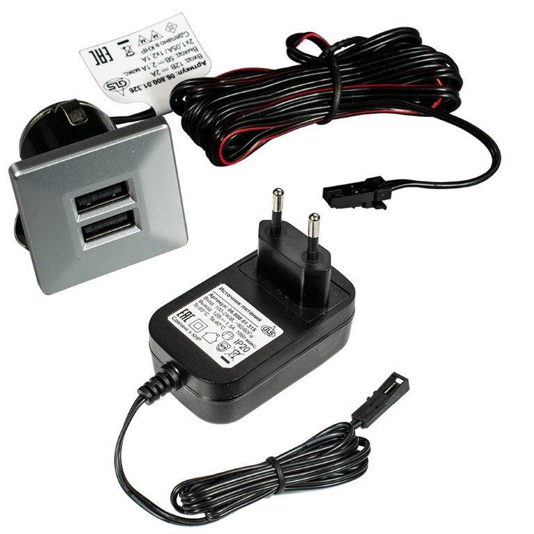 Врезное USB зарядное устройство GLS G19053 2 x USB(S) , 1X2,1А / 2X1,05А, адаптер 220В зарядное устройство для вихрь да 12л 2к адаптер