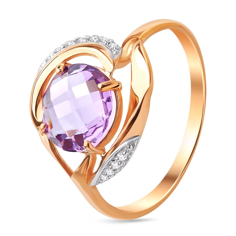 

Кольцо женское из красного золота с аметистом, фианитом 585Gold 201011312, р. 19, 201011312