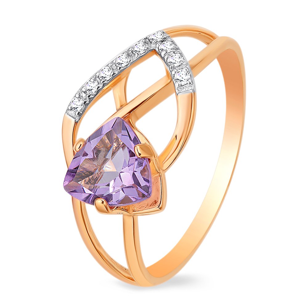 

Кольцо женское из красного золота с аметистом, фианитом 585Gold 201011300, р. 20, 201011300