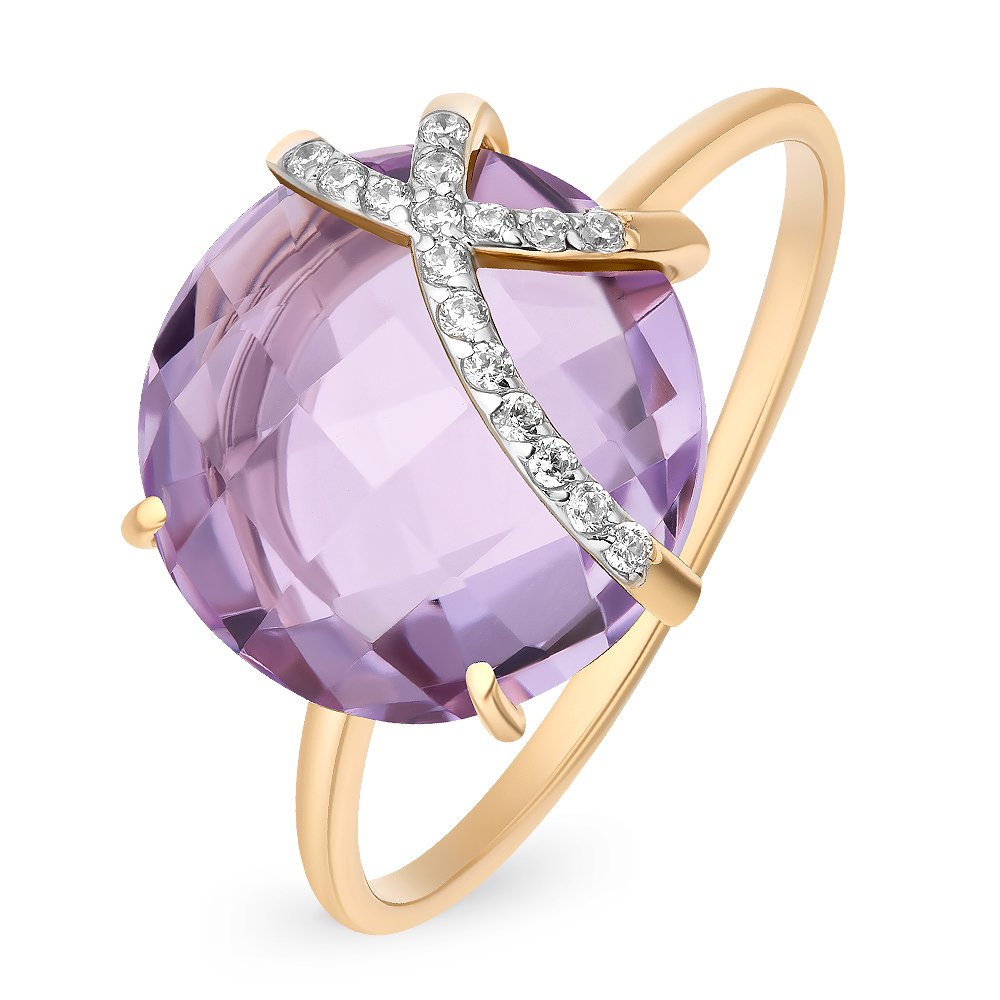 

Кольцо женское из красного золота с аметистом, фианитом 585Gold 201011291, р, 201011291