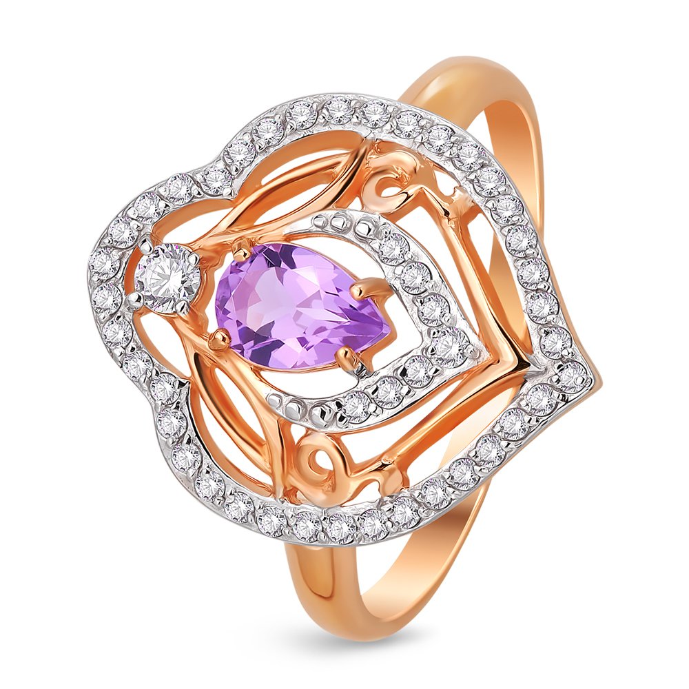 

Кольцо женское из красного золота с аметистом, фианитом 585Gold 201011334, р. 17,5, 201011334