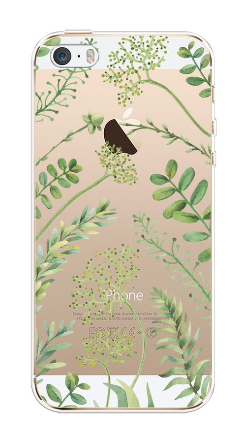 

Чехол на Apple iPhone 5/5S/SE "Green Leaves", Зеленый;прозрачный, 10350-1