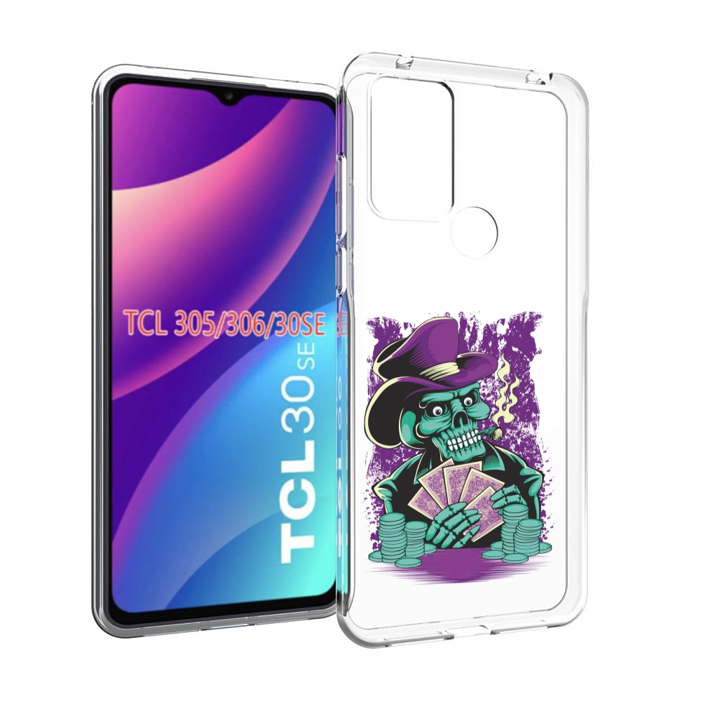 

Чехол MyPads зеленый череп с картами для TCL 30SE/305/306/30E, Tocco