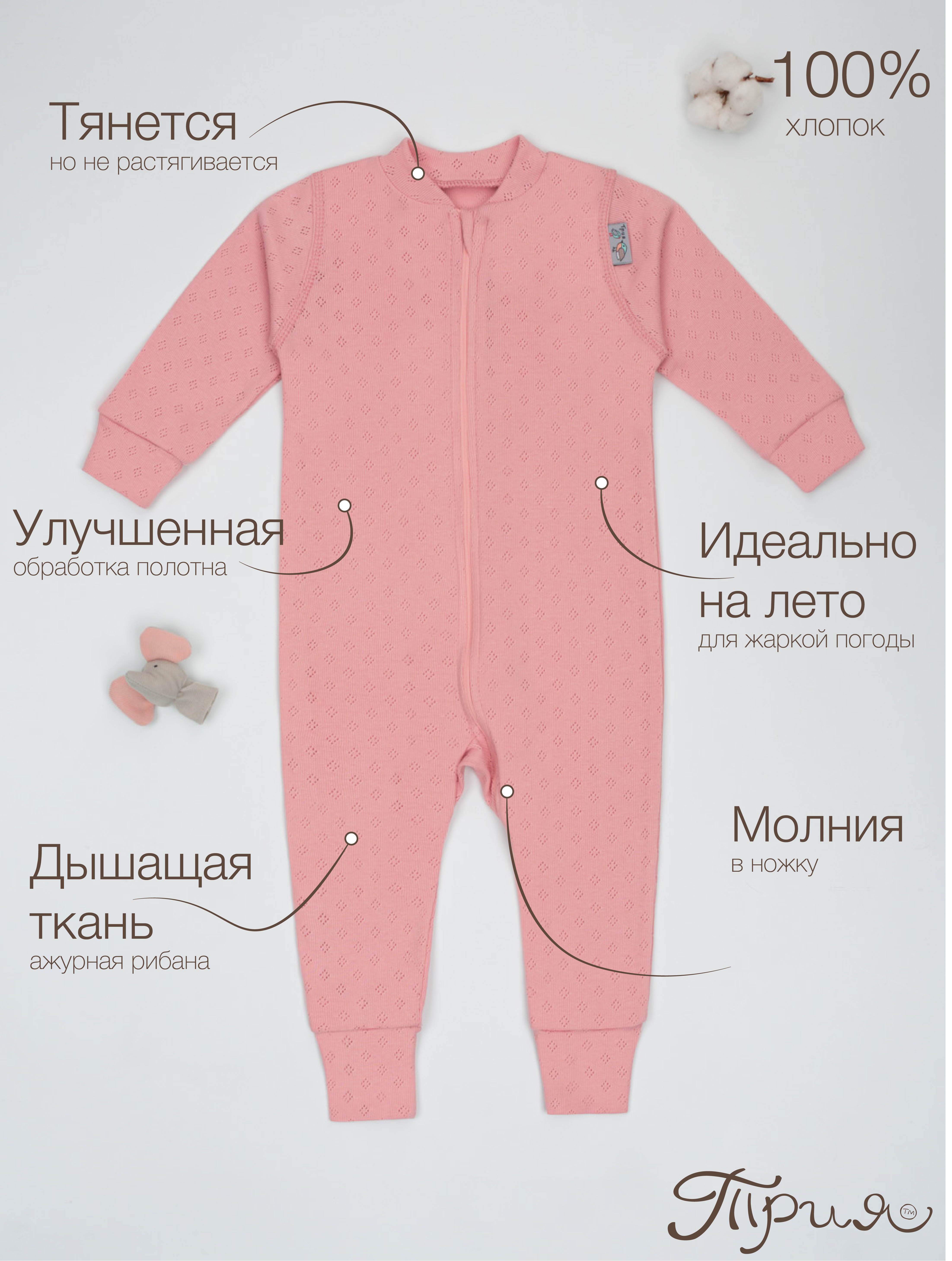 

Комбинезон нательный Трия свпудровый ромбы, размер 92-98, Розовый, 1022_ajrib/