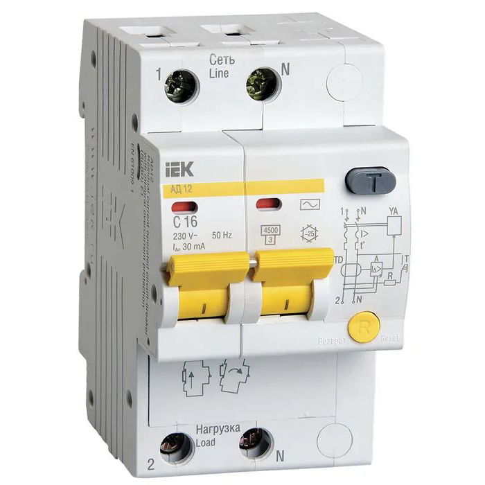 IEK Выключатель автоматический дифференциальный АД-12 2п 16A C 30мA (MAD10-2-016-C-030)