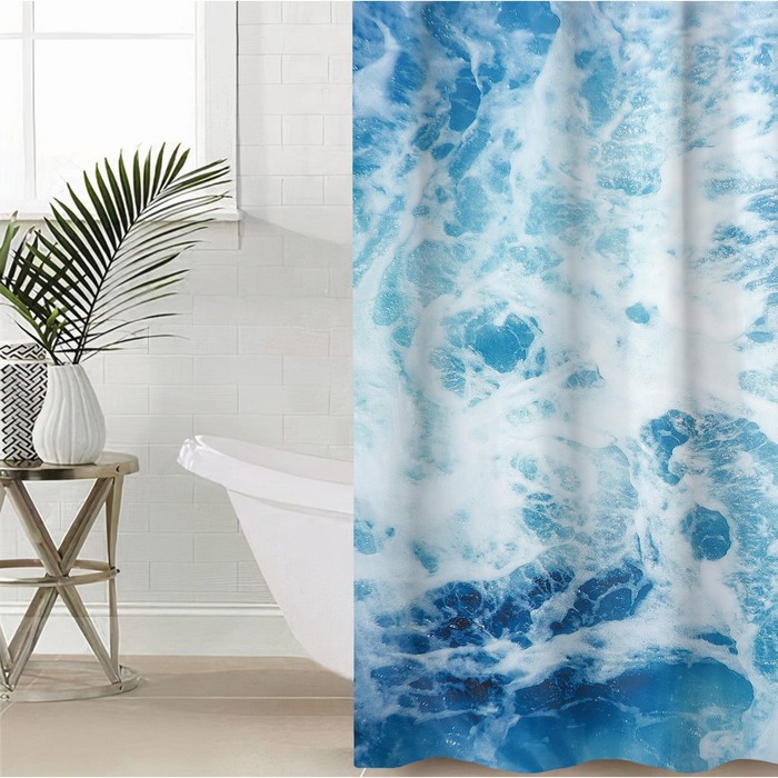

Штора для ванной Доляна Waves, с люверсами, 180×180 см, полиэстер