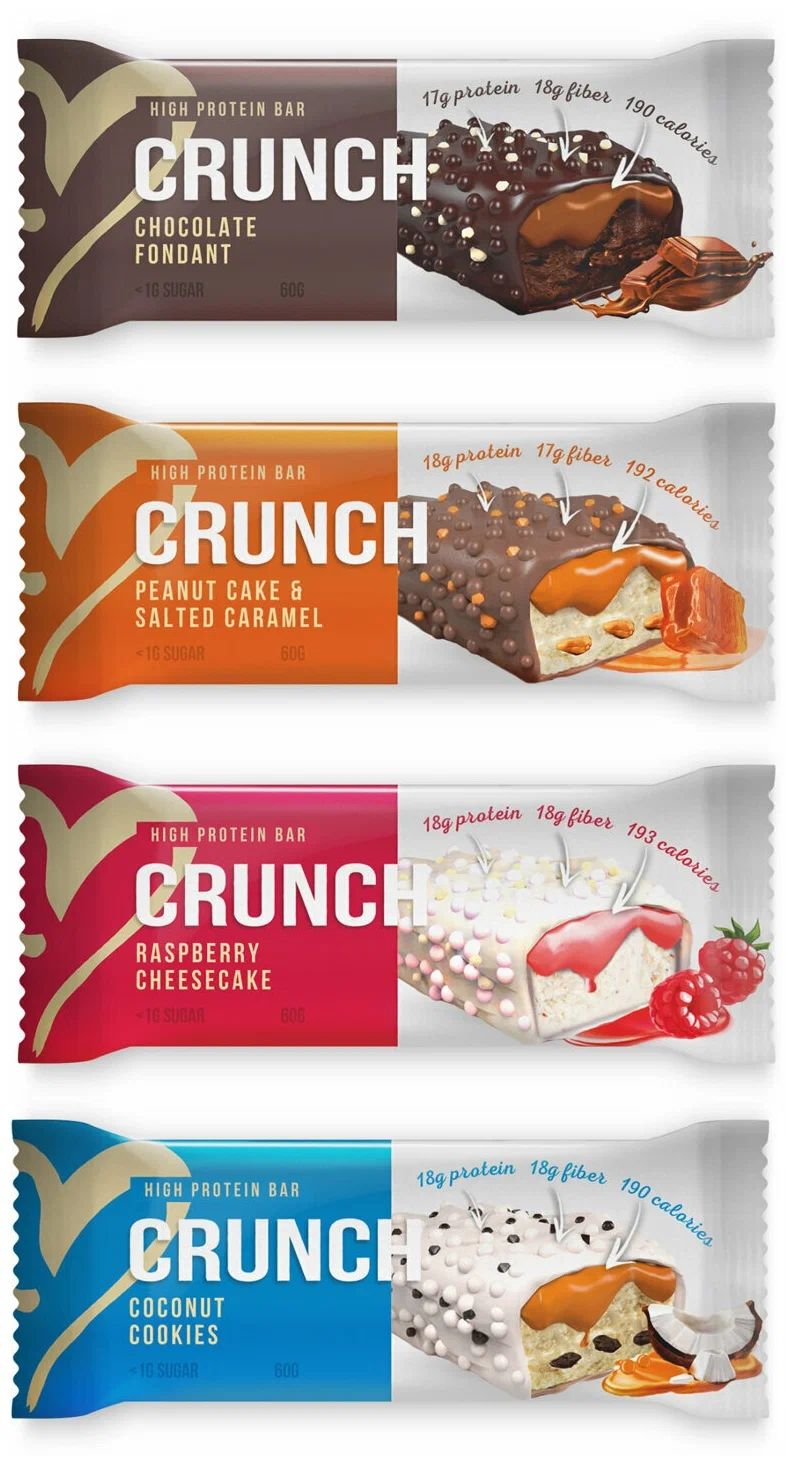 Протеиновые батончики CRUNCH (4штx60г)/ПП без сахара/спортивные 30% protein