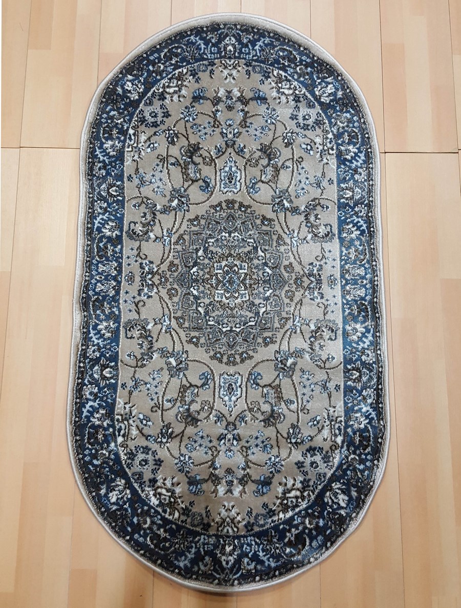 фото Ковер nova 1520b овал бежевый/т.голубой 120x180 sofia rugs