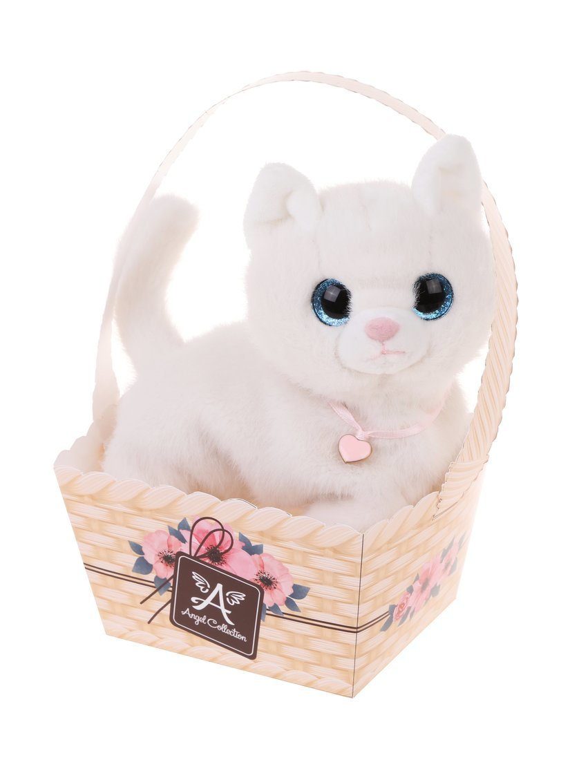 фото Мягкая игрушка angel collection котенок белый в корзинке, 20*14 см, 682138