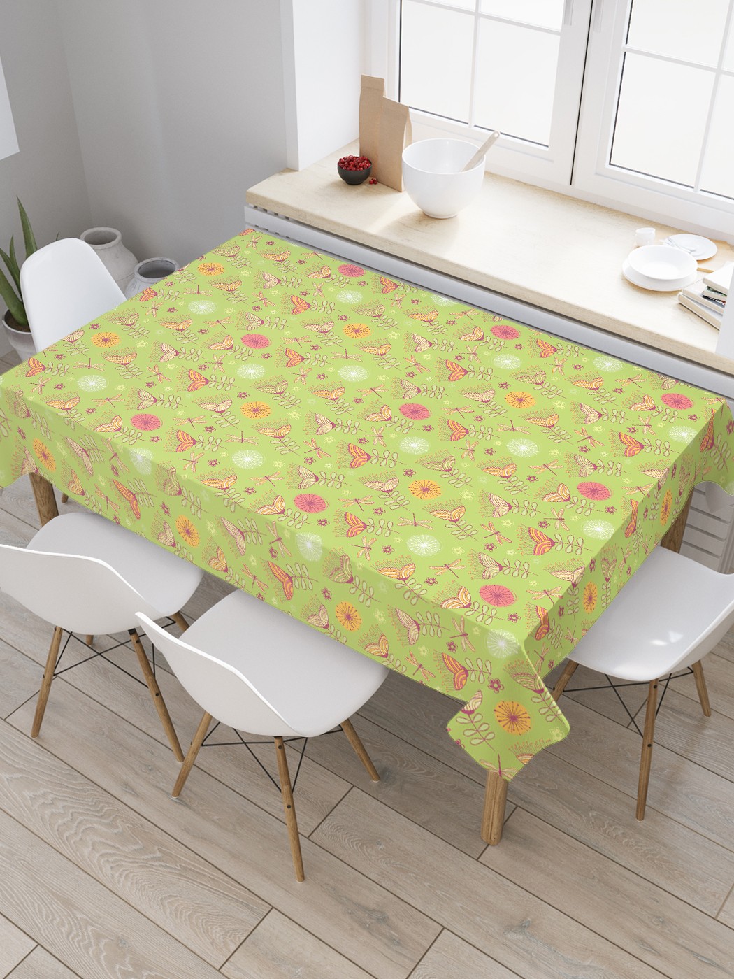 

Скатерть прямоугольная JoyArty "Стрекозы на поляне" из оксфорда, 120x145 см, Зеленый, Стрекозы на поляне