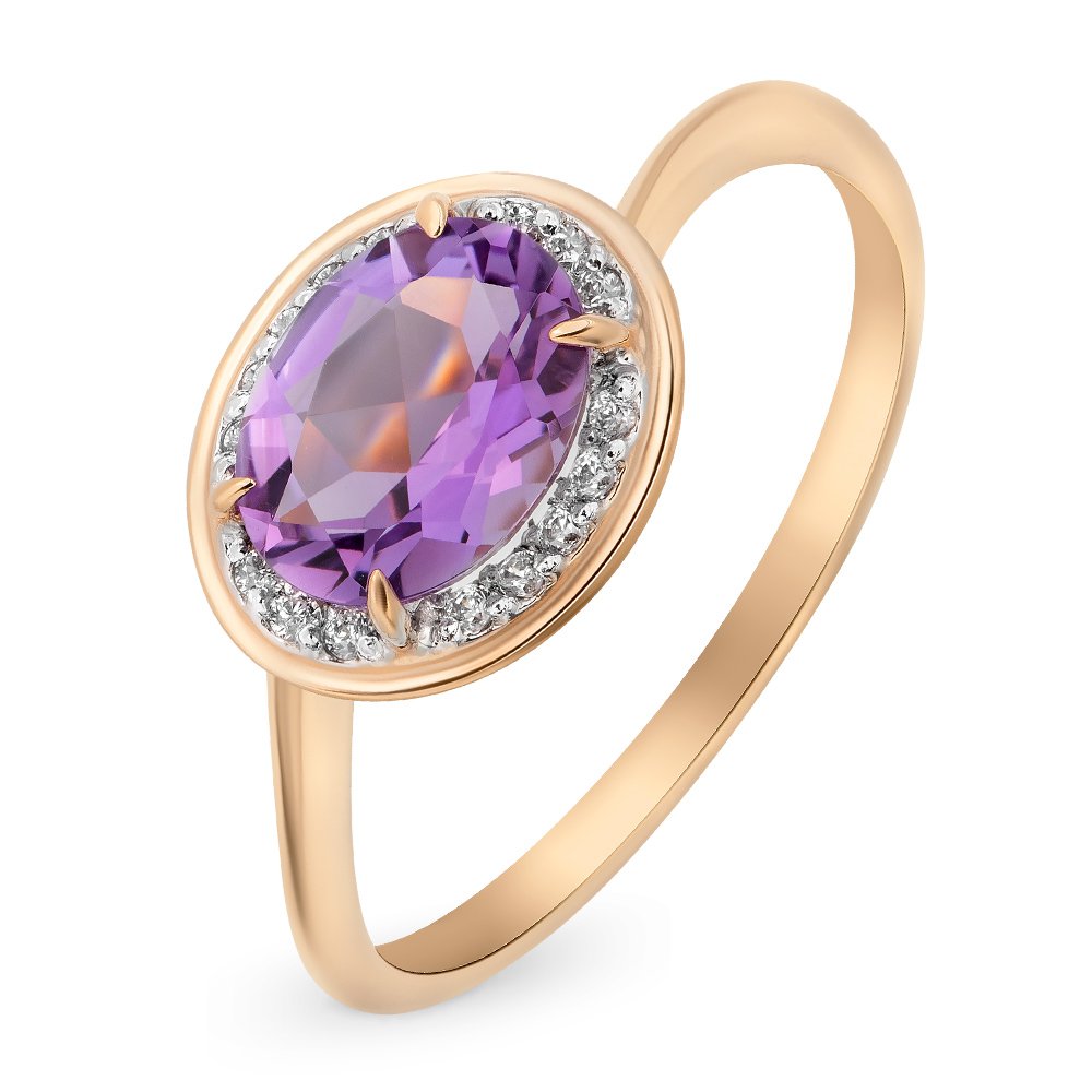 Кольцо женское из красного золота с аметистом, фианитом 585Gold 201011595, р, 201011595