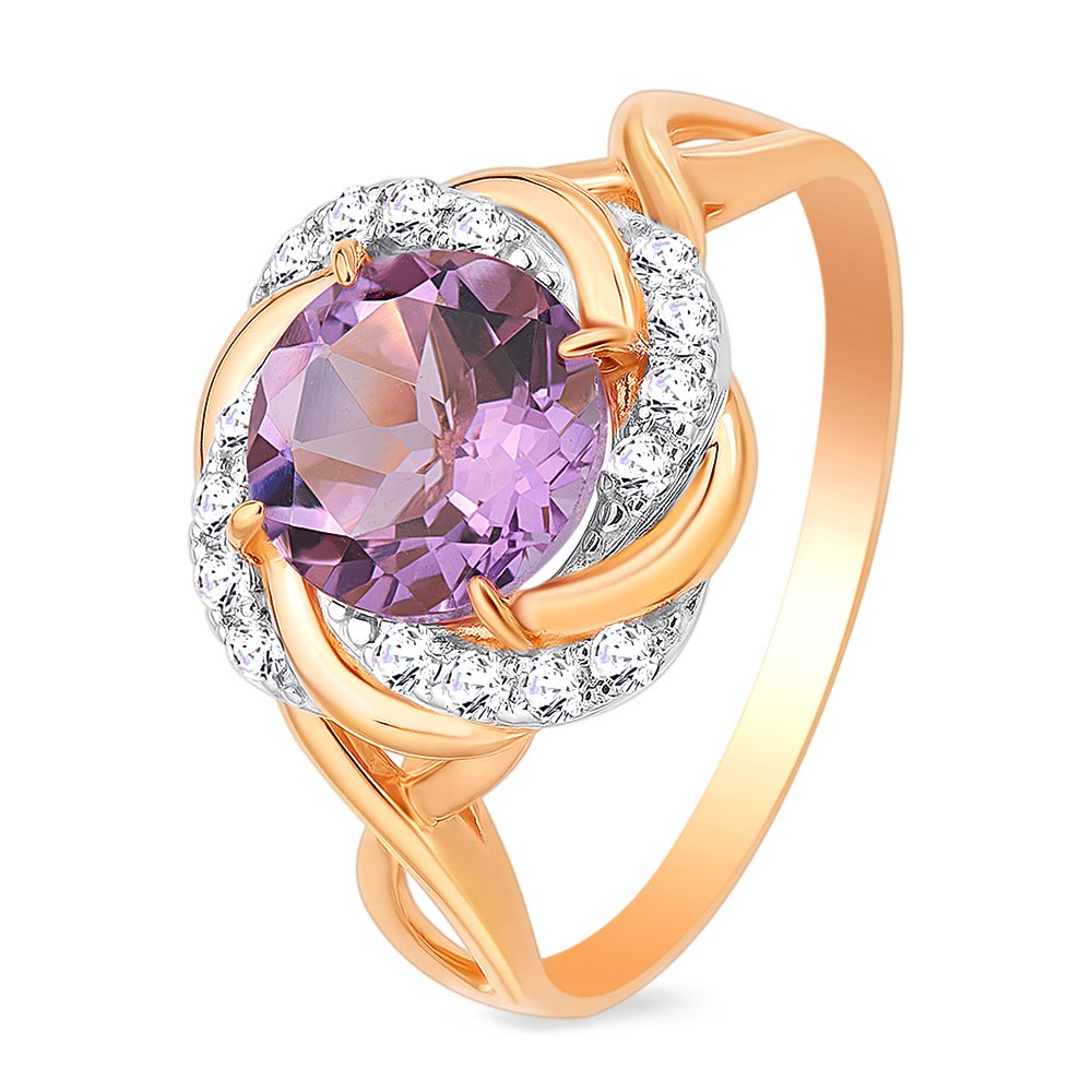 

Кольцо женское из красного золота с аметистом, фианитом 585Gold 201011048, р. 19, 201011048