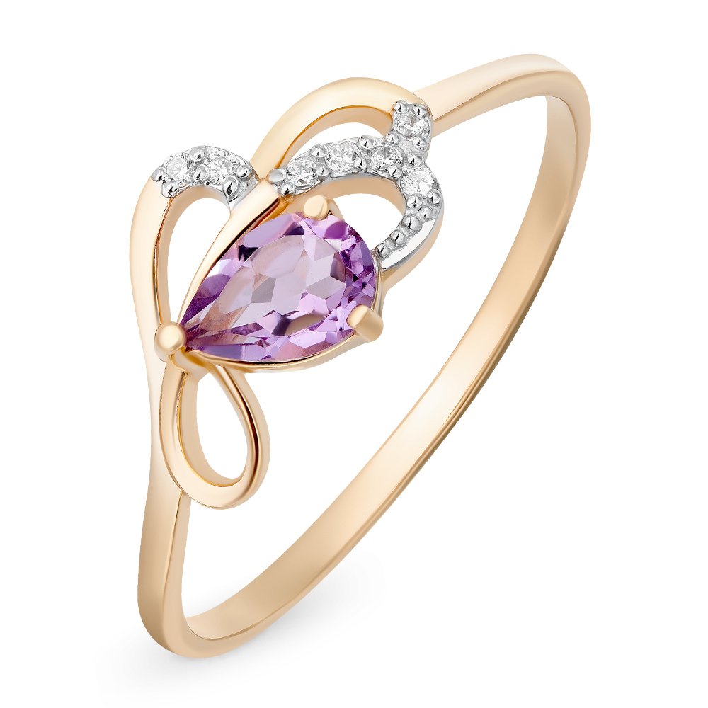 

Кольцо женское из красного золота с аметистом, фианитом 585Gold 201011036, р. 19, 201011036
