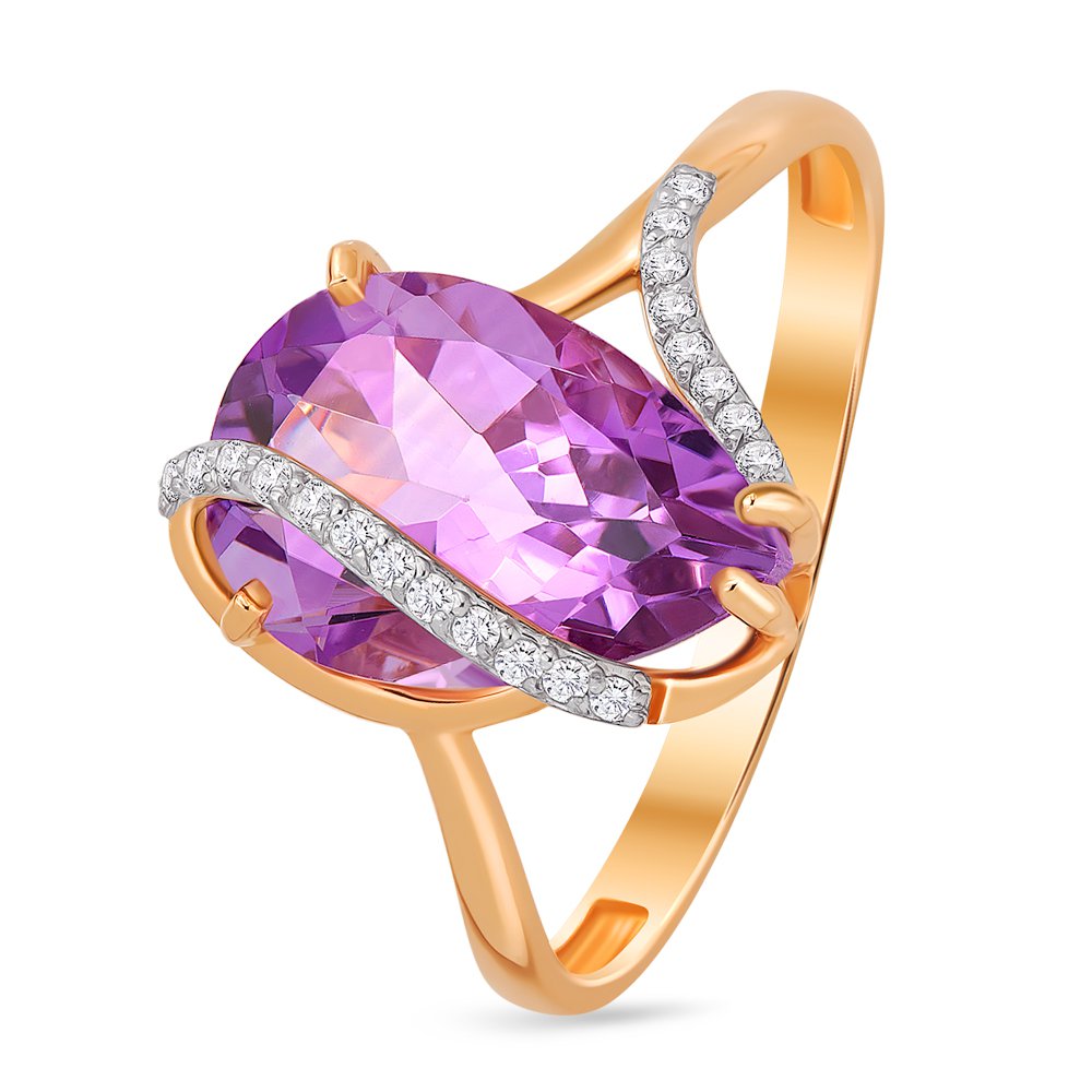 

Кольцо женское из красного золота с аметистом, фианитом 585Gold 201011043, р, 201011043
